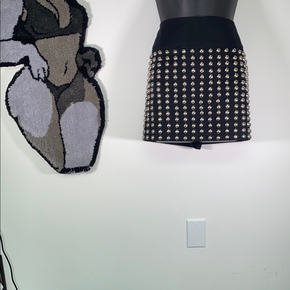 Candie's Black Studded Skater Mini Skirt with Silver Metal Embellishments